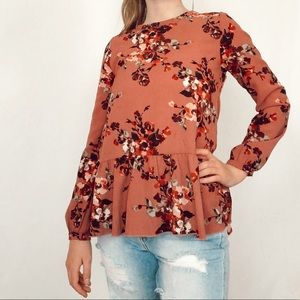 Magenta floral long sleeve blouse